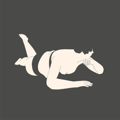 Obraz premium Beautiful plus size woman wearing underwear or swimsuit. Body positive concept. Relaxing attractive overweight girl. For Fat acceptance movement.