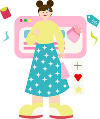 Mobile phone and people, e-commerce online shopping vector illustration