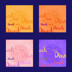 Set templates Happy Diwali. Indian festival of lights. Vector abstract flat illustration for background or poster.