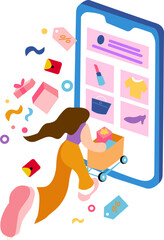 Set of computer online shopping vector illustrations