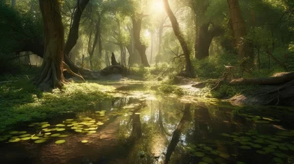 Fototapete Rund Wald Fluss morning in the forest  © faiz