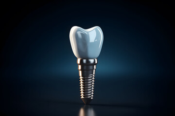 Tooth implant in dark gradient background in 3d style