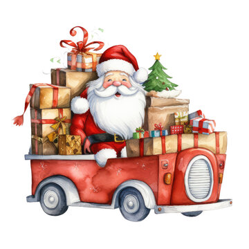 Christmas Santa Claus gift truck clipart