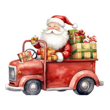 Christmas Santa Claus gift truck clipart