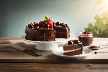 chocolate cake with cherrie generated by AI