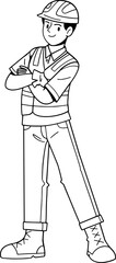 Constructor man outline character, coloring page