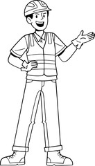 Constructor man outline character, coloring page