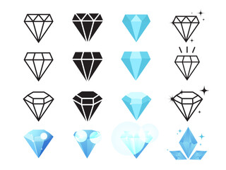 Diamond and crystal icon set for design elements and application user interface.