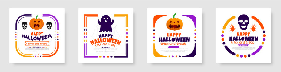 31 October happy Halloween social media post banner design template set with pumpkins and boo. use to background, banner, placard, party invitation card, book cover and poster design.