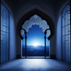 Moonlight Illuminating the Interior of an Islamic Mosque