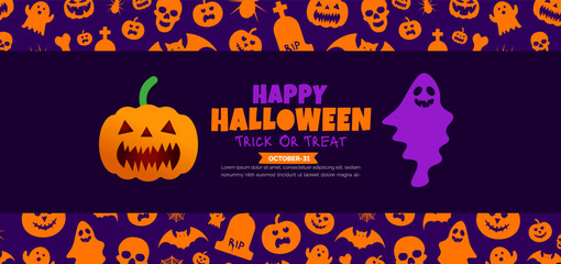 31 October happy Halloween pattern background design with pumpkins. use to background, banner, placard, party invitation card, book cover and poster design template.