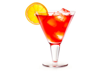 Red cocktail with ice and lemon isolated on white background.