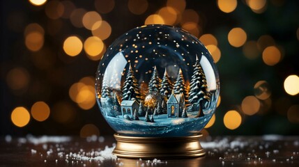 Fototapeta na wymiar Glass ball with snow and Christmas tree for the New Year and Christmas holiday