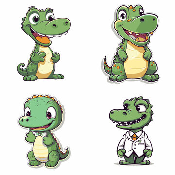 set of funny cartoon crocodile