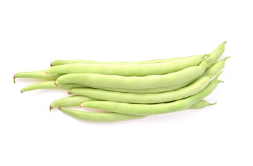 Bunch of raw bush beans, green beans isolated on white background.