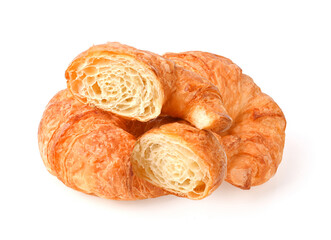 Two butter croissant on the white background.