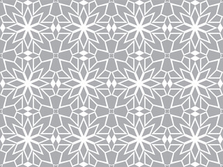 abstract seamless pattern in gray background. floral arabesque design decorative lattice. Islamic vector pattern. Geometric ornaments based on traditional Arabic art. Turkish, Moroccan design.