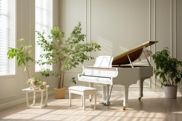 White piano in living room, Generate with Ai