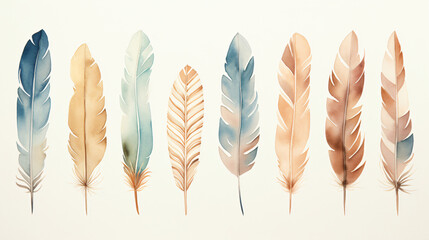 Hand-painted watercolor feathers