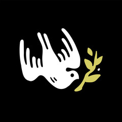 Dove Bird logo mattise naive hippie groovy bloblend quirky style vector icon illustration