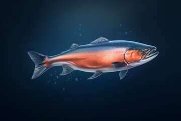 Realistic 3D-render of transparent salmon fish. Generative AI