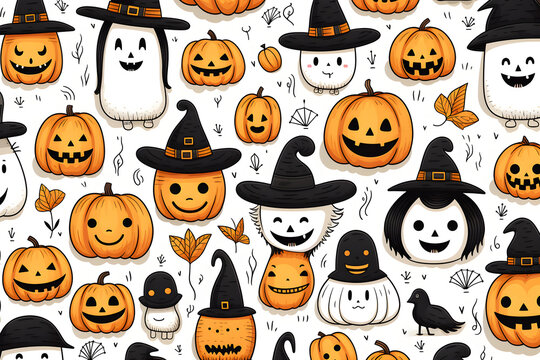 Hand draw picture of Halloween theme for background, wallpaper, fabric pattern. Illustration, generative Ai