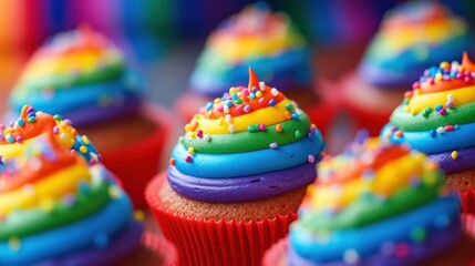 Fototapeta na wymiar Cupcakes decorated with pride flag colors
