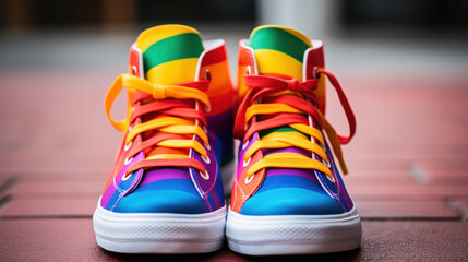 Shoes with pride-themed rainbow design - obrazy, fototapety, plakaty