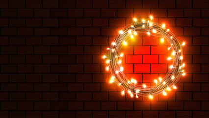 Brick wall, background, light bulb light - obrazy, fototapety, plakaty