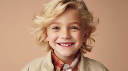 A cheerful young boy with blond hair graces the frame, beaming with joy.