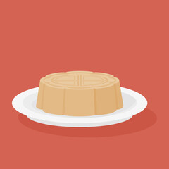 Moon cake illustration. Mid autumn festival. piece of cake on a white plate. Flat design.