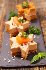 Festive Christmas canape with gingerbread toast and foie gras - obrazy, fototapety, plakaty