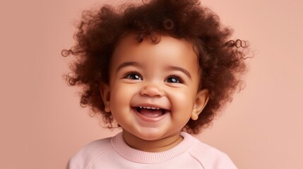 Naklejka premium An adorable little African American girl happily posing in a studio.