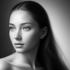 Fototapeta premium Monochrome detailed graphite pencil drawing, portrait of a beautiful young woman. Generative AI