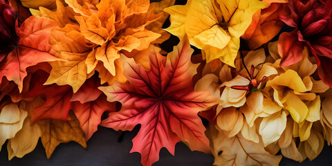 Set of three maple leaves red orange yellow maple leaves isolated on white,3D leave s on blur background