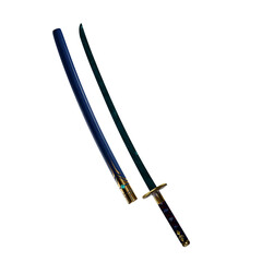 3D illustration, 3D rendering close-up of Katana Cut away isolated 3D mockup