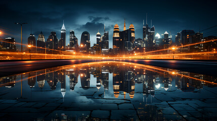 Long exposure photo of a night light in a vast city, High quality details