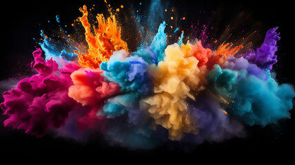 Explosion of Colorful Powder on Black Background