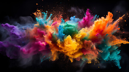 Obraz na płótnie Canvas Explosion of Colorful Abstract Powder on Black Background