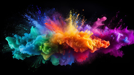 Abstract Explosion of Colored Powder on White Background