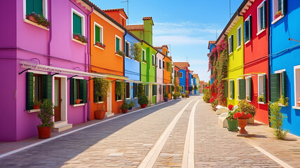 Fototapeta na wymiar Street with Colorful Buildings in Burano Island