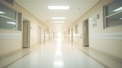 Blur Image Background of Corridor in Hospital - obrazy, fototapety, plakaty