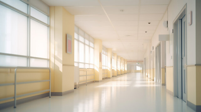 Modern Blur Image Background of Corridor in Hospital