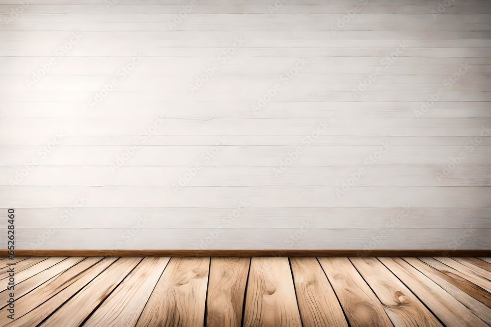 Poster copyspace background with an empty white wall with a hardwood wooden floor below with large copy spa