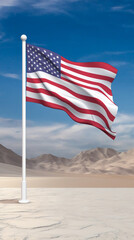 The USA Flag with White Pole Waving High in the Wind and Open Sky ai generated