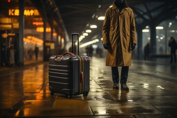 Businessman in a rush with a sleek black suitcase, Generative AI 