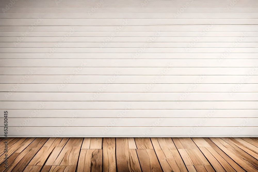 Poster copyspace background with an empty white wall with a hardwood wooden floor below with large copy spa