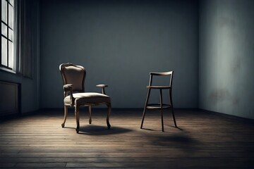 Lonely chair at the dark empty room 