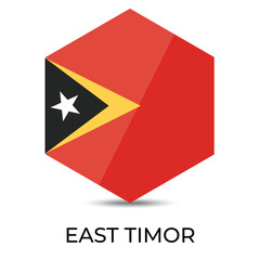 Reflective Flag icon of East Timor hexongal shape isolated on white background. 