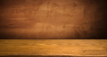empty wooden table with smoke float up on dark background Empty Space for display your products....